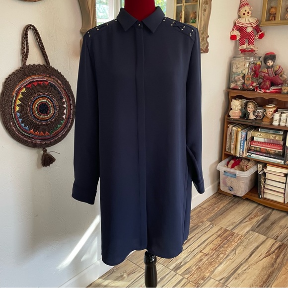 Chico’s Black Label Top Gorgeous Navy Blue! Size Large - Picture 1 of 14